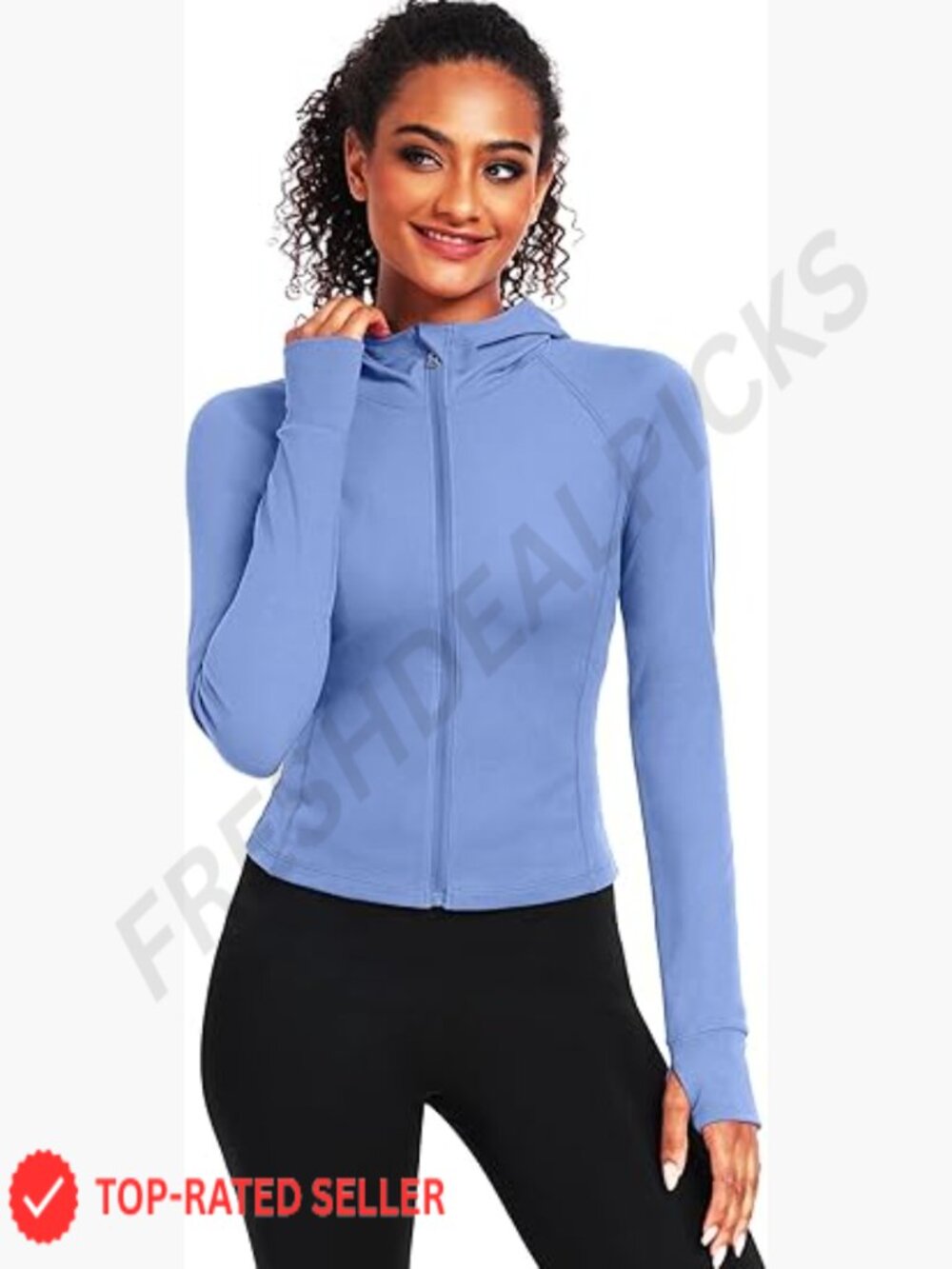Long Sleeve Cropped Hoodie Jacket Full Zip Slim Fit Athletic Workout Top Thumb